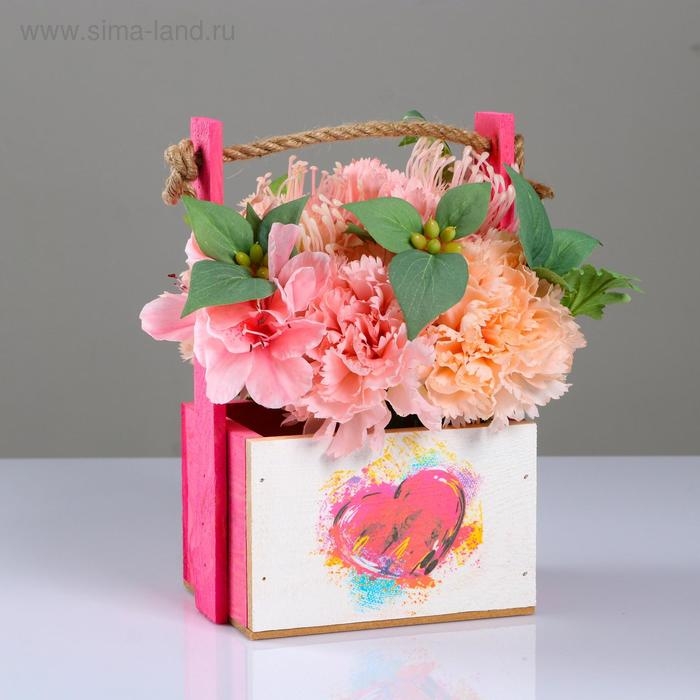 Кашпо деревянное, 15×12×8.5(25) см  Кашпо деревянное, 15×12×8.5(25) см "Пауль и Любовь. Сердце акварельное", с принтом