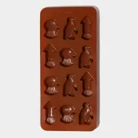 Форма для шоколада Доляна &laquo;Пингвины&raquo;, силикон, 21.5&times;10&times;1.5 см, 12 ячеек, коричневая