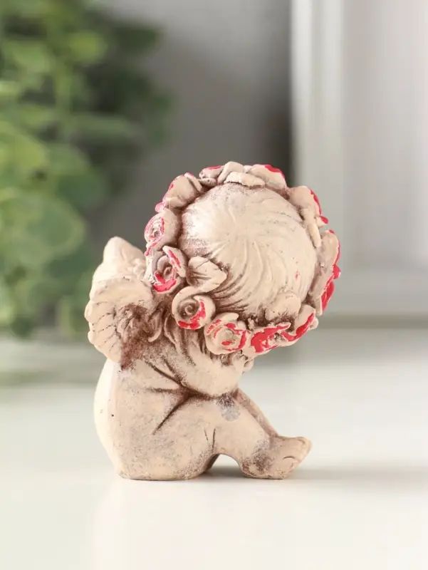 Статуэтка "Ангел в венке" 7 см, состаренный эффект, слоновая кость,