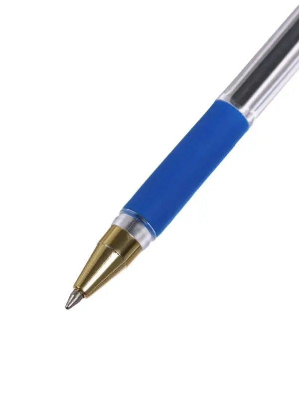 Ручка шариковая LANCER, синий стержень, узел 0.5 мм, прозрачный корпус, резиновый упор
