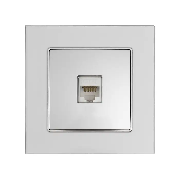 Розетка компьютерная TOT Glossy Glass, стекло, скрытая, одноместная, серебристая
