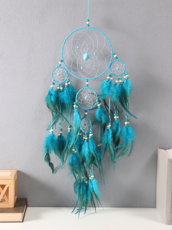 Ловец снов "Оберег с камнем Бирюза" синий 35х66 см