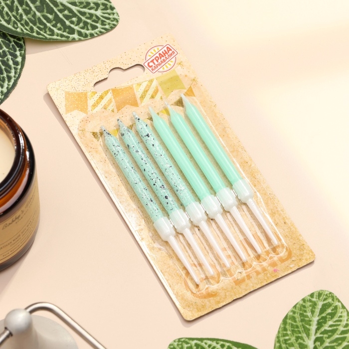 Свечи для торта Свечи для торта "Блестящая вечеринка", 6 шт, голубые