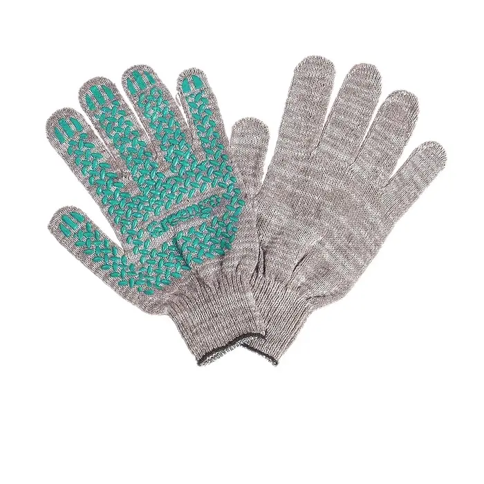 Перчатки рабочие, хб, вязка 10 класс, 4 нити, размер 9, с ПВХ точками, серые, Greengo Перчатки рабочие, хб, вязка 10 класс, 4 нити, размер 9, с ПВХ точками, серые, Greengo