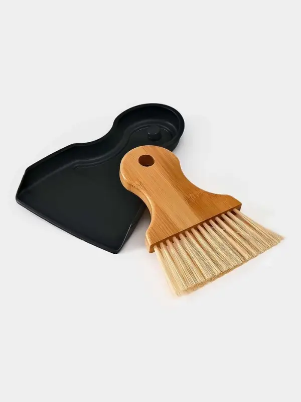 Щетка с совком  Щетка с совком "Meli", бамбуковая ручка, цвет черный 18х14 см