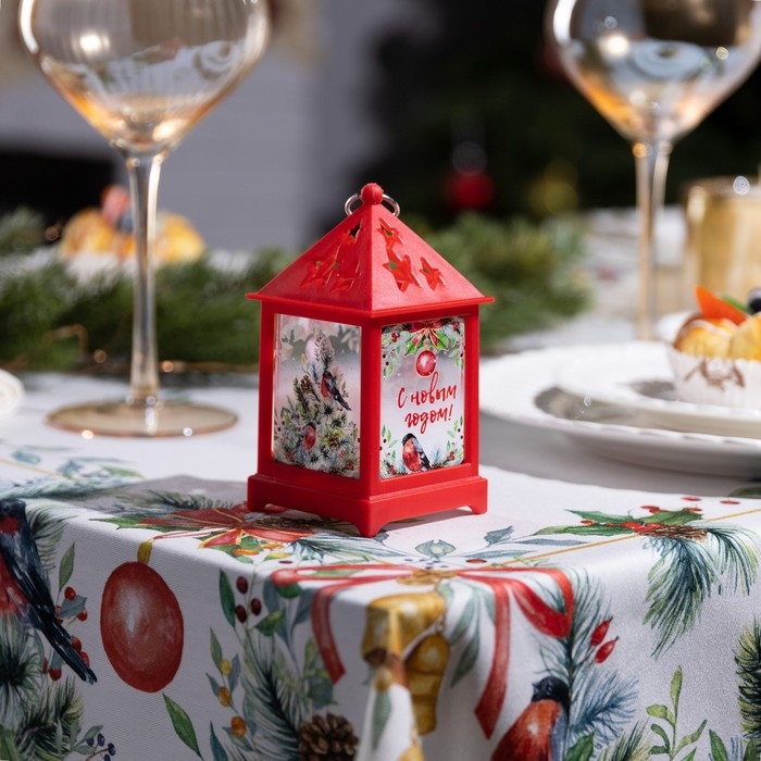 Светодиодная фигура «Красный фонарь со снегирями» 6.3 × 12 × 6.3 см, пластик, батарейки AG13х3 (в комплекте), свечение тёплое белое
