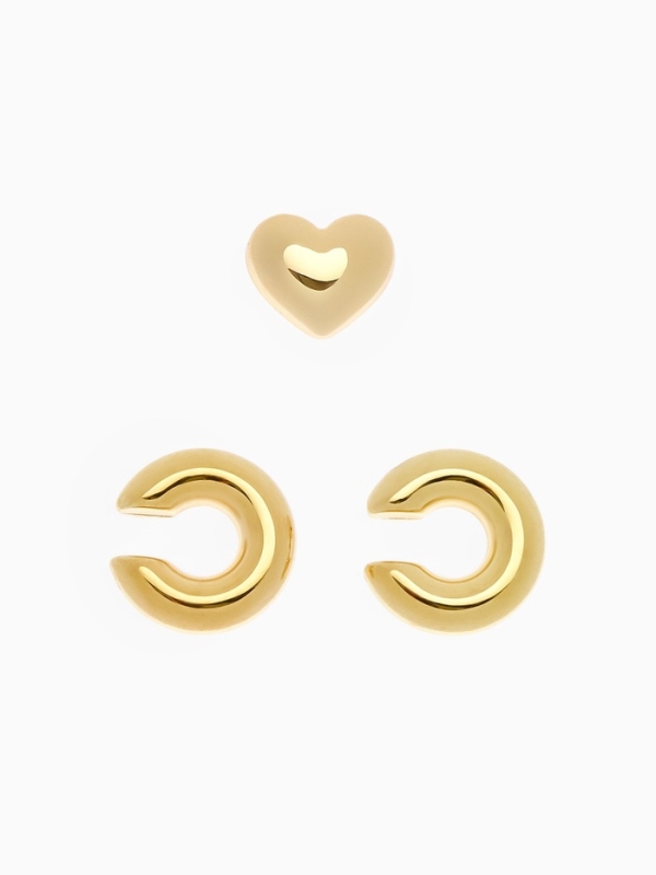 Набор серьги и каффы 3 шт. «Бублик» сердце, цвет золото