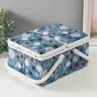 Шкатулка для рукоделия и шитья &laquo;Чёрно-белые цветы на голубом&raquo;, хранение ниток, иголок, мелочи, 19&times;26&times;14.5 см