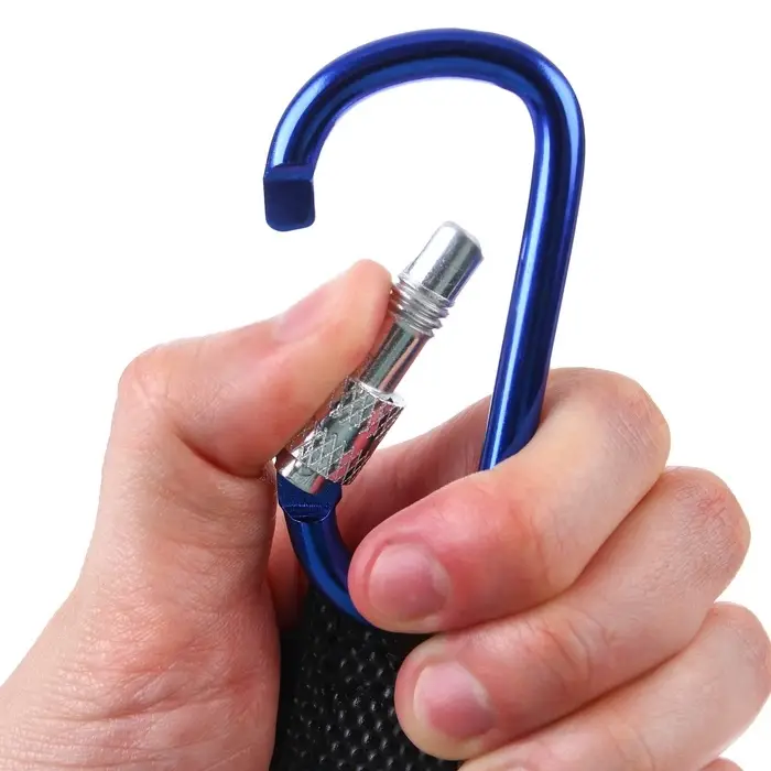 Крючок карабин для сумок на коляску, на липучке, синий