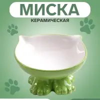 Миска &laquo;Киса&raquo;, 200 мл, 13&times;12&times;8 с, на подставке-лапках, керамика, темно-зеленая