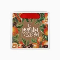 Пакет подарочный новогодний крафтовый квадратный «С Новым годом», 14 х 14 х 9 см