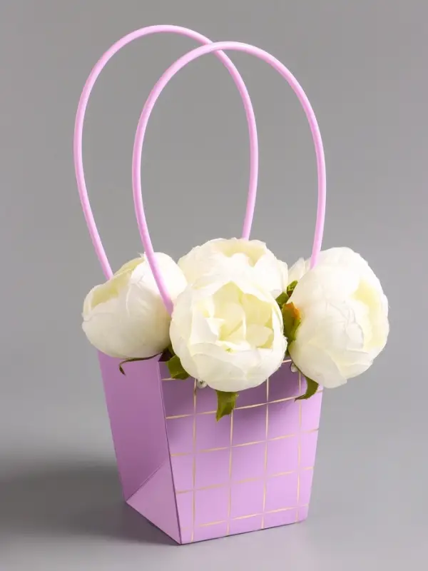 Сумка переноска для цветов, лиловая влагостойкая, с тиснением, 13&times;9.5&times;13&plusmn;5% см