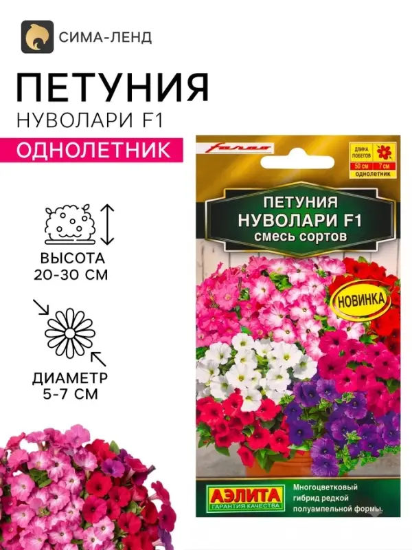 Семена цветов Петуния &laquo;Нуволари&raquo;, полуампельная, смесь сортов, F1, 5 шт., Farao, &laquo;АЭЛИТА&raquo;