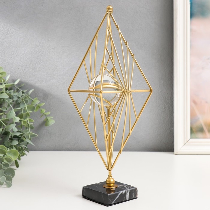 Сувенир интерьерный металл, стекло  Сувенир интерьерный металл, стекло "Геометрический ромб" золото 28х13х13 см