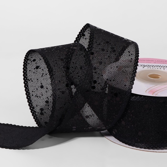 Лента декоративная, с глиттером, 38 мм, 9 ± 0,5 м, цвет чёрный Лента декоративная, с глиттером, 38 мм, 9 ± 0,5 м, цвет чёрный