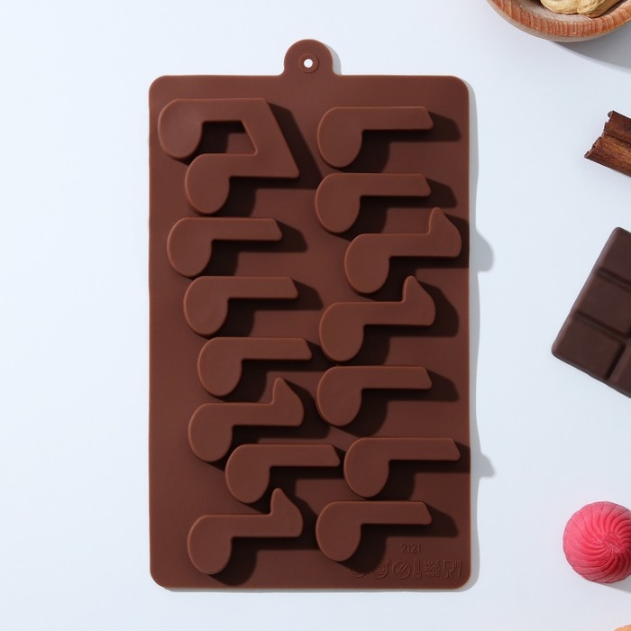 Форма для шоколада Доляна «Ноты», силикон, 19,5×12×1 см, 15 ячеек (4,2×2,2 см), цвет коричневый Форма для шоколада Доляна «Ноты», силикон, 19,5×12×1 см, 15 ячеек (4,2×2,2 см), цвет коричневый