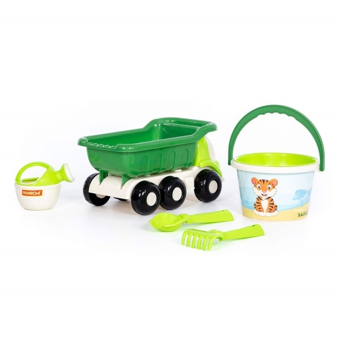 Песочный набор №640 «Кеша» сафари: самосвал, ведро, ситечко, совок, грабельки, лейка, цвета МИКС Песочный набор №640 «Кеша» сафари: самосвал, ведро, ситечко, совок, грабельки, лейка, цвета МИКС