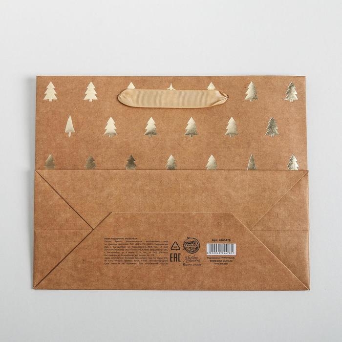 Пакет подарочный новогодний крафтовый горизонтальный «Ёлочки», MS 23 х 18 х 10 см, Новый год Пакет подарочный новогодний крафтовый горизонтальный «Ёлочки», MS 23 х 18 х 10 см, Новый год