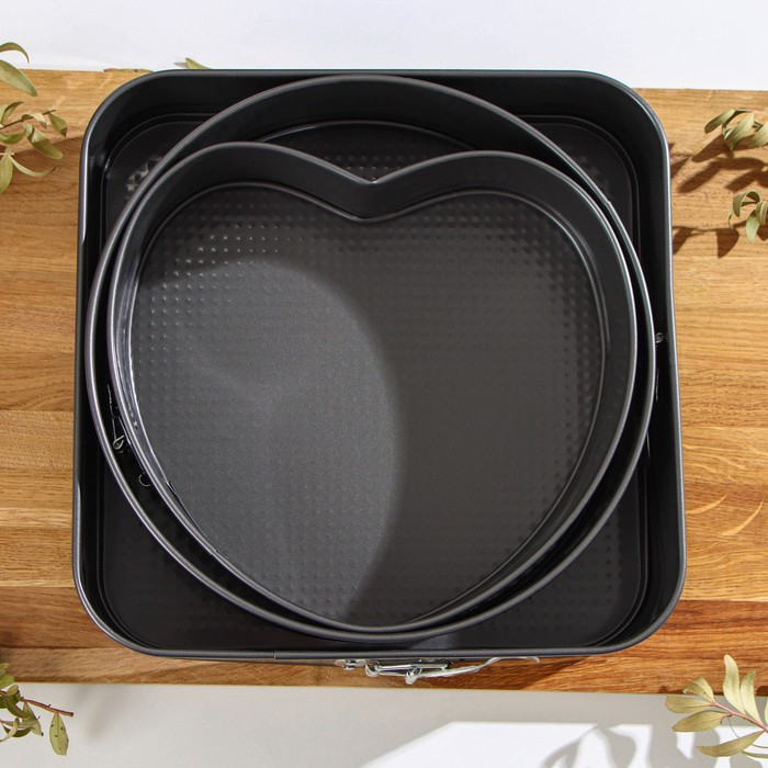 Набор форм для выпечки Доляна &laquo;Элин&raquo;, 3 предмета: d=25/21/26 см, съёмное дно, антипригарное покрытие, цвет чёрный