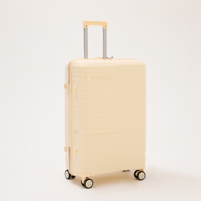 Чемодан большой 100 л (L), отдел на молнии, кодовый замок, 4 колеса, цвет бежевый Чемодан большой 100 л (L), отдел на молнии, кодовый замок, 4 колеса, цвет бежевый