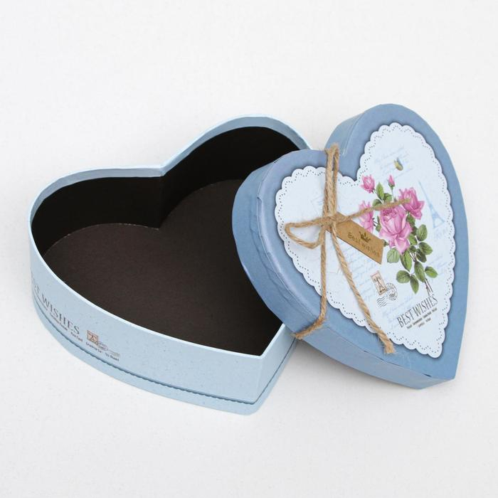 Набор коробок 3 в 1 сердца  Набор коробок 3 в 1 сердца "Розы" голубой, 21 х 19 х 9 - 15.5 х 14 х 6 см