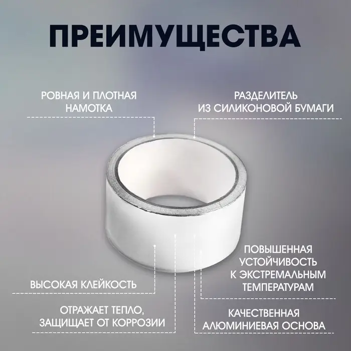 Лента алюминиевая ТУНДРА, клейкая, 25 мкм, 48 мм &times; 10 м