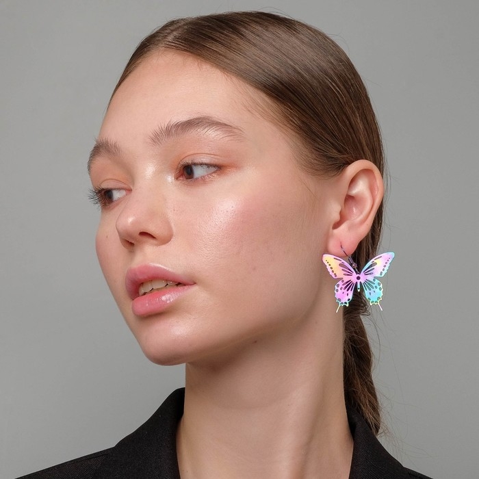 Серьги металл «Бабочки» кружевные, цвет бензиновый Серьги металл «Бабочки» кружевные, цвет бензиновый