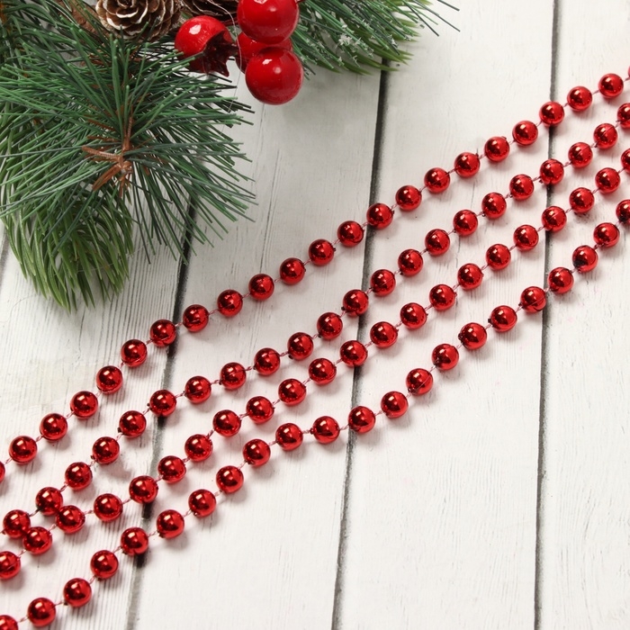 Бусы на ёлку 2,7 м d-7 мм Бусы на ёлку 2,7 м d-7 мм "Шарики" красный