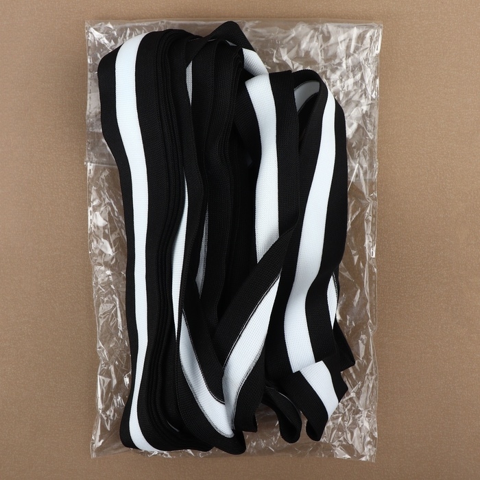 Тесьма трикотажная лампас 40 мм, 9,1 ± 0,5 м, цвет чёрный/белый