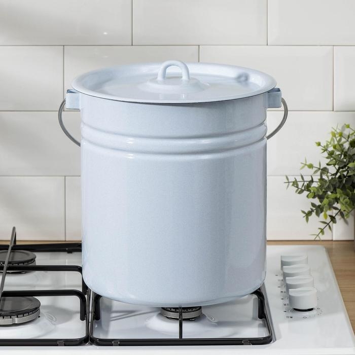 Ведро цельнотянутое эмалированное, 12 л, с крышкой, цвет голубой Ведро цельнотянутое эмалированное, 12 л, с крышкой, цвет голубой