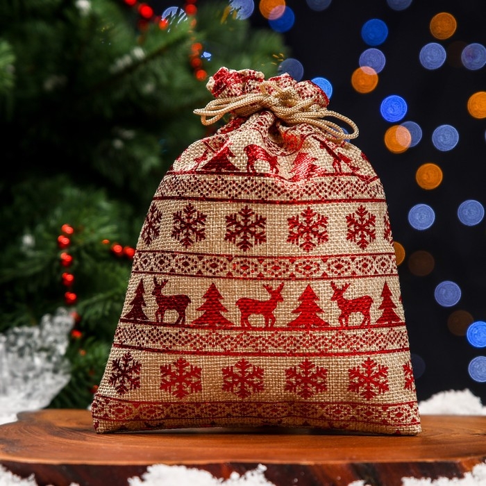 Новый год. Мешочек подарочный из холщи Новый год. Мешочек подарочный из холщи "Скандинавия", 15 х 20 см
