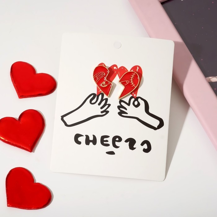 Значки-неразлучники «Сердце» булавка, цвет красный в золоте Значки-неразлучники «Сердце» булавка, цвет красный в золоте