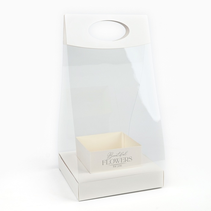 Коробка подарочная складная переноска для цветов, упаковка, «Чистота», 20 x 20 x 4 см Коробка подарочная складная переноска для цветов, упаковка, «Чистота», 20 x 20 x 4 см
