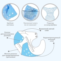 Многоразовый подгузник, 3-15 кг, цвет голубой, Крошка Я