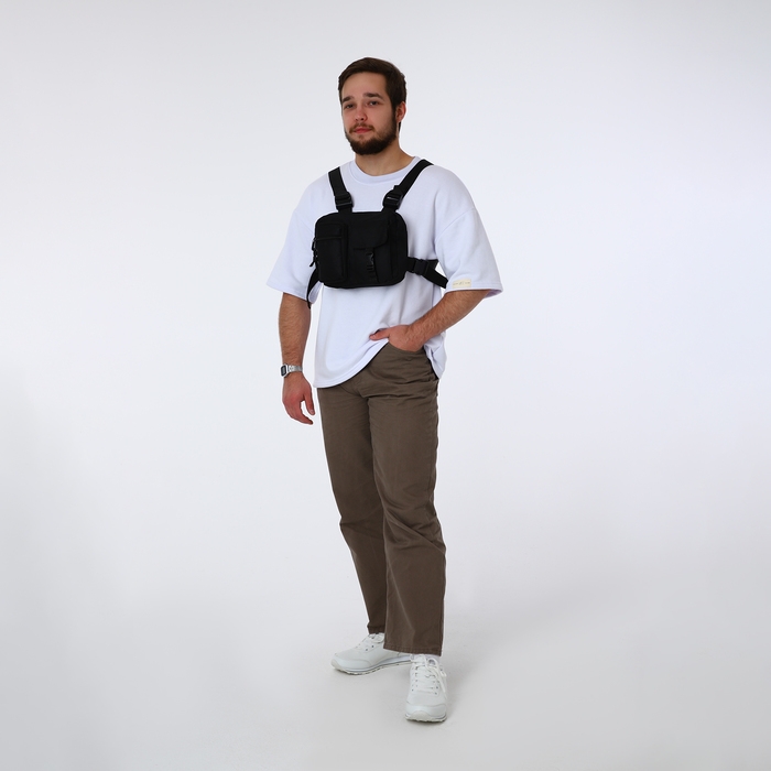 Сумка нагрудная на молнии, 2 наружных кармана, цвет чёрный Сумка нагрудная на молнии, 2 наружных кармана, цвет чёрный