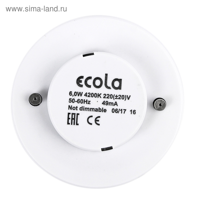 Лампа светодиодная Ecola Light, GX53, 6 Вт, 4200 K, 220 В, 27x75 мм, матовое стекло Лампа светодиодная Ecola Light, GX53, 6 Вт, 4200 K, 220 В, 27x75 мм, матовое стекло