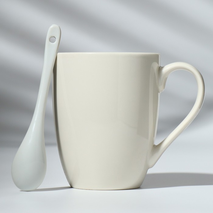 Кружка керамическая с ложкой «Начни день с улыбки», 310 мл, цвет белый Кружка керамическая с ложкой «Начни день с улыбки», 310 мл, цвет белый