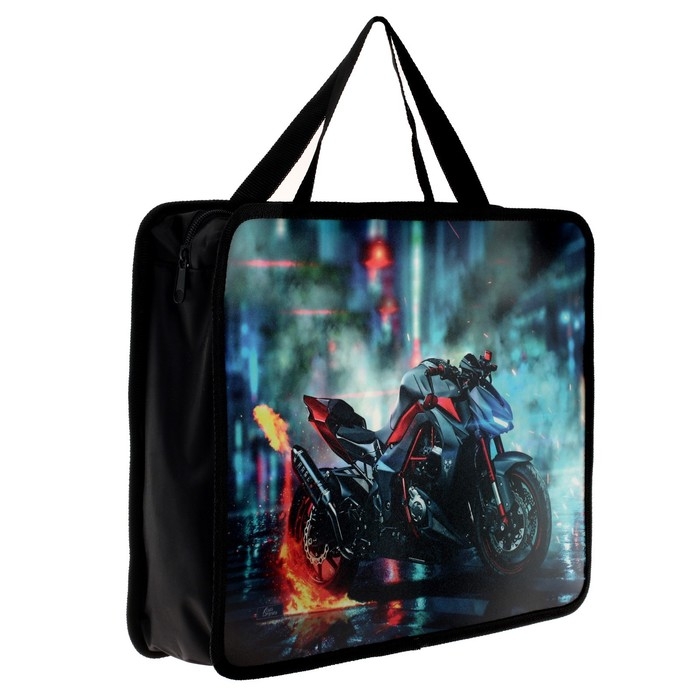 Папка с ручками А4, 330 х 260 х 75 мм, пластиковая, ручки-тесьма, Calligrata Папка с ручками А4, 330 х 260 х 75 мм, пластиковая, ручки-тесьма, Calligrata "Мотоцикл"