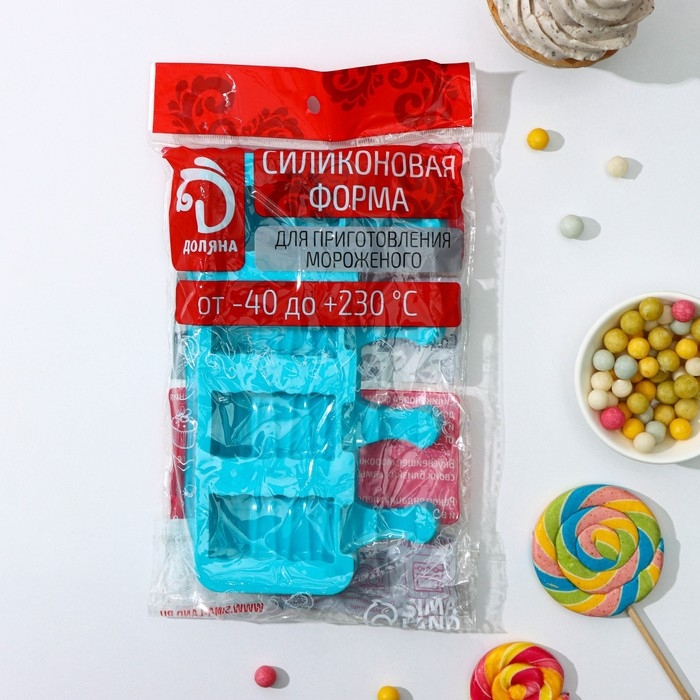 Форма для мороженого «Венеция», силикон, 19,3×11×2,4 см, 4 ячейки (5,5×2,9 см), цвет МИКС Форма для мороженого «Венеция», силикон, 19,3×11×2,4 см, 4 ячейки (5,5×2,9 см), цвет МИКС