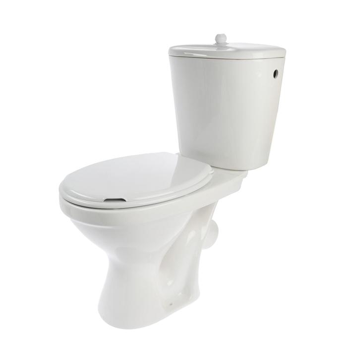 Унитаз компакт ЛЗСФ Унитаз компакт ЛЗСФ "Универсал Эконом", боковая подводка, косой выпуск, сиденье, шток