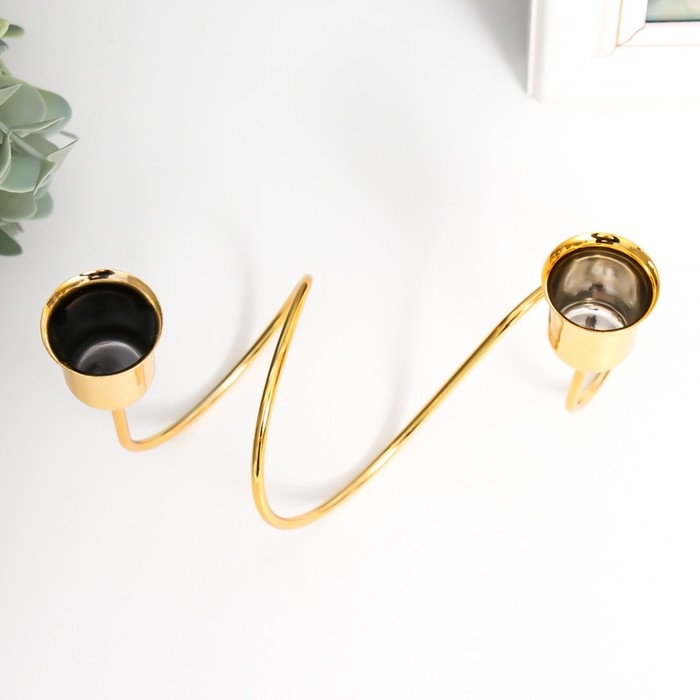 Подсвечник металл на 2 свечи Подсвечник металл на 2 свечи "Единение" d-2-2,3 см золото 15х7х10 см