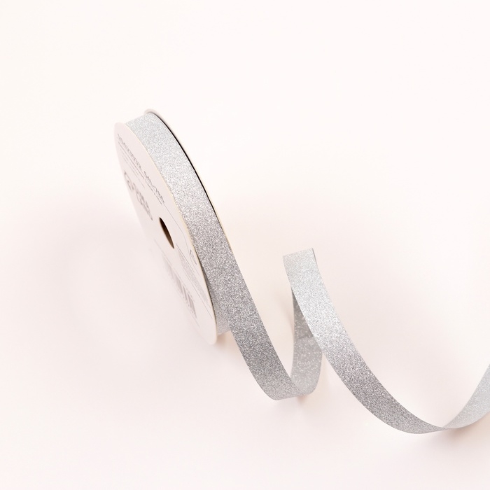 Лента для декора и подарков с глиттером "Тиффани", 1,2см х 45м, серебряная