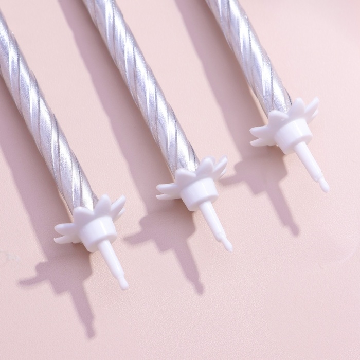 Свечи в торт  Свечи в торт "Спираль", 6 см, серебряные, набор 10 штук