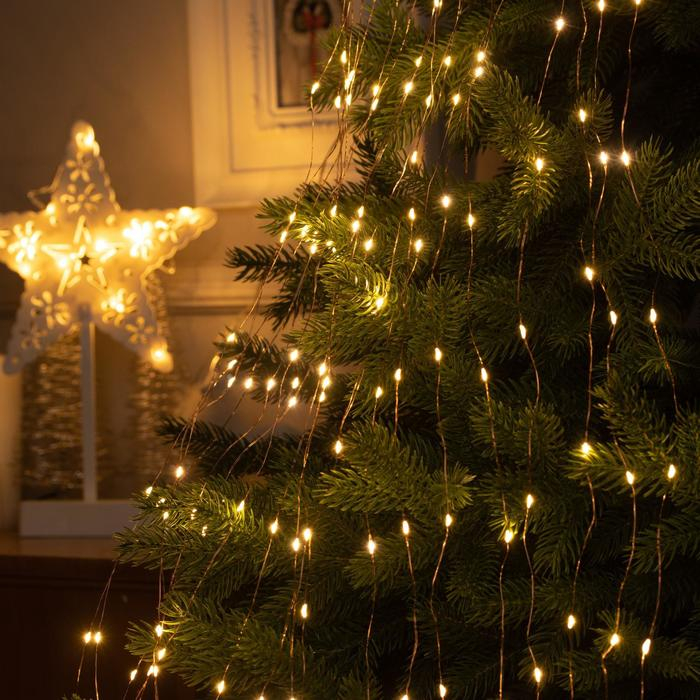 Гирлянда &laquo;Конский хвост&raquo; 20 нитей по 2 м, IP20, медная нить, 400 LED, свечение тёплое белое, 12 В