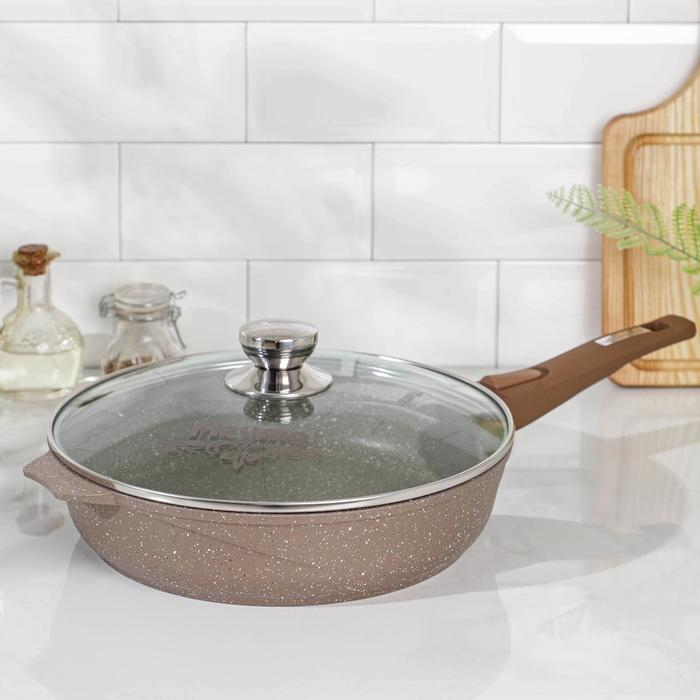 Сковорода «Гранит», d=28 см, съёмная ручка, стеклянная крышка, антипригарное покрытие, цвет коричневый Сковорода «Гранит», d=28 см, съёмная ручка, стеклянная крышка, антипригарное покрытие, цвет коричневый
