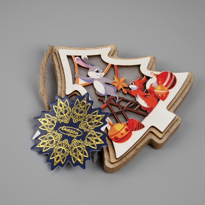 Подвеска световая Подвеска световая "Зайка и белка", 11х12 см, LR41x3 (в компл.), свечение тёплое белое