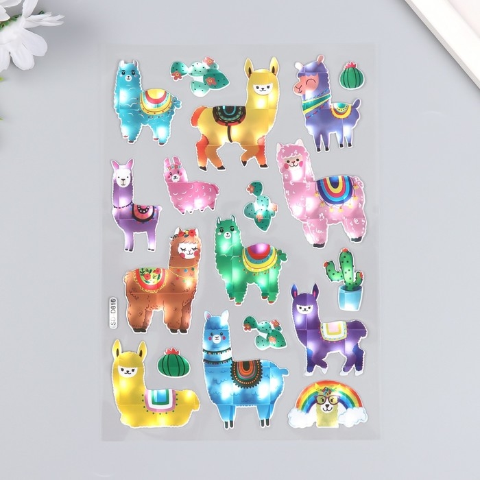 Наклейка пластик голография Наклейка пластик голография "Ламы и альпаки" МИКС 14,5х26 см