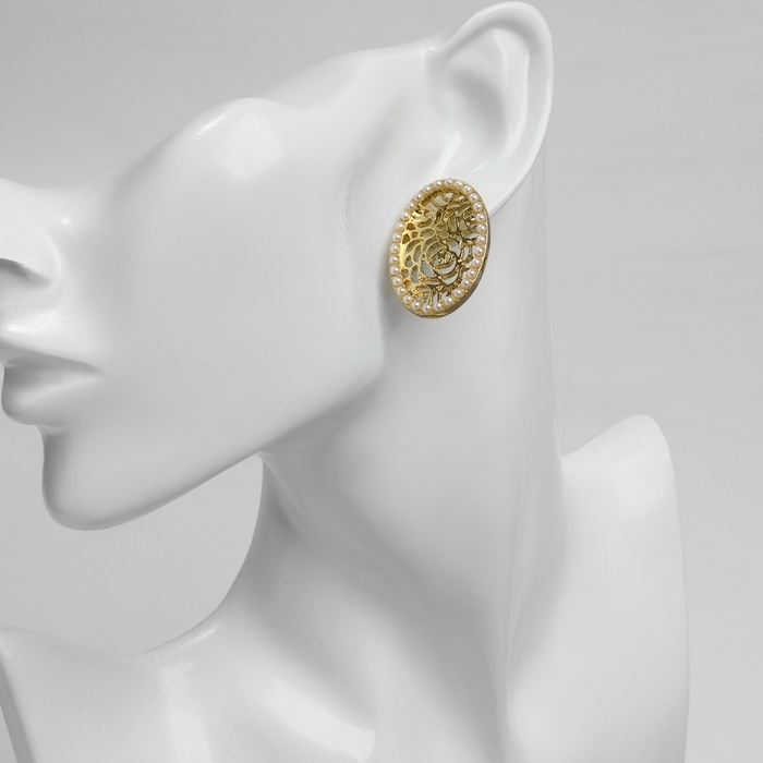 Серьги с жемчугом Серьги с жемчугом "Ажур" грациозная, цвет белый в золоте