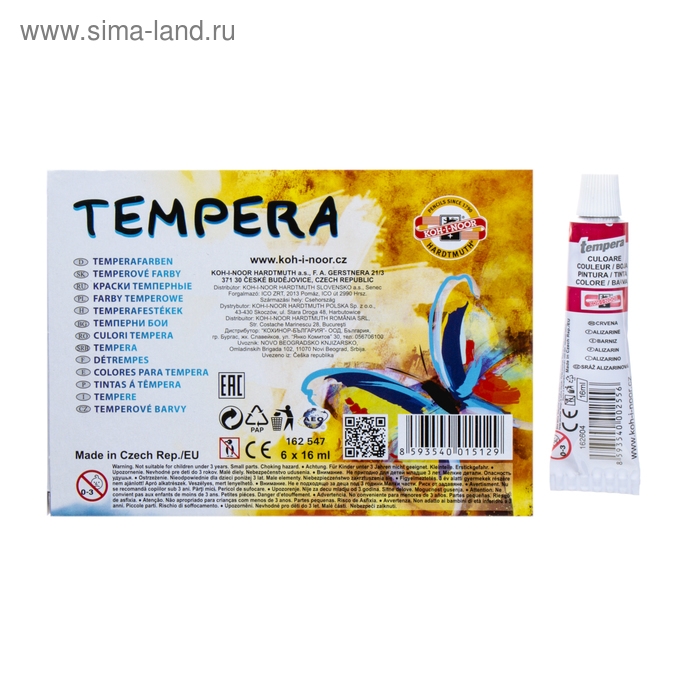 Краски темперные 6 цветов по 16 мл, Koh-I-Noor, в тубах, без кисти Краски темперные 6 цветов по 16 мл, Koh-I-Noor, в тубах, без кисти