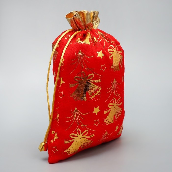 Мешочек подарочный плюш «Золотые фейерверки», колокольчики, тиснение, 16 х 24 см +/- 1.5 см, Новый год Мешочек подарочный плюш «Золотые фейерверки», колокольчики, тиснение, 16 х 24 см +/- 1.5 см, Новый год